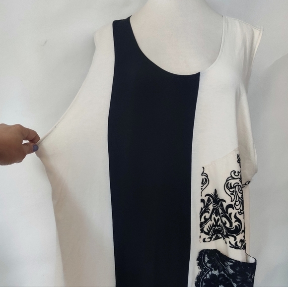 LEE ANDERSEN Lace Color-Block Dress XL Jersey Knit A-Line Sleeveless Shift - Picture 7 of 16